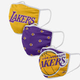 Los Angeles Lakers NBA Basketball Foco Pack of 3 Adult Face Covering Mask