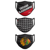 Chicago Blackhawks NHL Hockey Foco Pack of 3 Adult Face Covering Mask Version 2