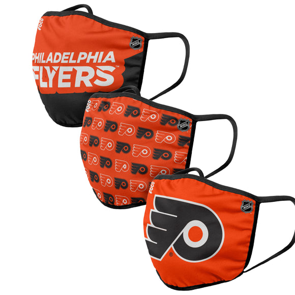 Philadelphia Flyers NHL Hockey Foco Pack of 3 Adult Face Covering Mask