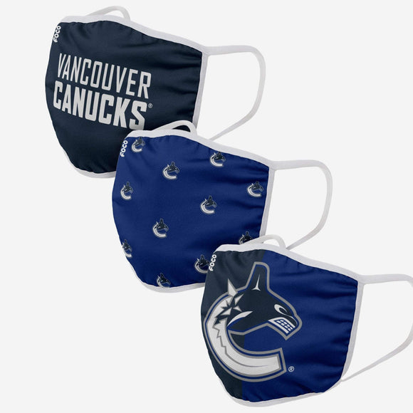 Youth Vancouver Canucks NHL Hockey Foco Pack of 3 Face Covering Mask