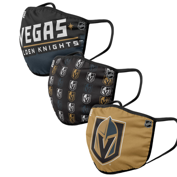 Vegas Golden Knights NHL Hockey Foco Pack of 3 Adult Face Covering Mask