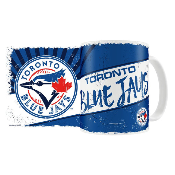 Toronto Blue Jays 15oz. White & Blue Ceramic MLB Baseball C-Handle Mug - Bleacher Bum Collectibles, Toronto Blue Jays, NHL , MLB, Toronto Maple Leafs, Hat, Cap, Jersey, Hoodie, T Shirt, NFL, NBA, Toronto Raptors