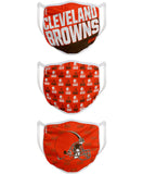 Cleveland Browns NFL Football Gametime Foco Pack of 3 Adult Face Covering Mask