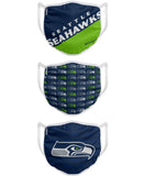 Seattle Seahawks NFL Football Gametime Foco Pack of 3 Adult Face Covering Mask