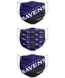 Baltimore Ravens NFL Football Gametime Foco Pack of 3 Adult Face Covering Mask