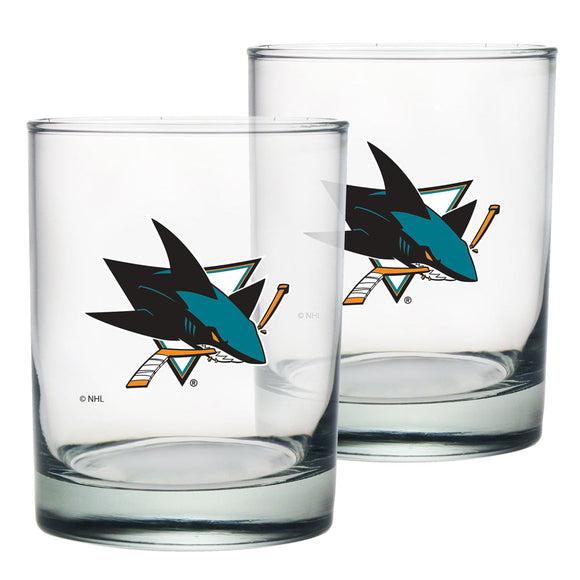 San Jose Sharks Rocks Glass Set of Two 13.5oz NHL Hockey - Mustang Glassware