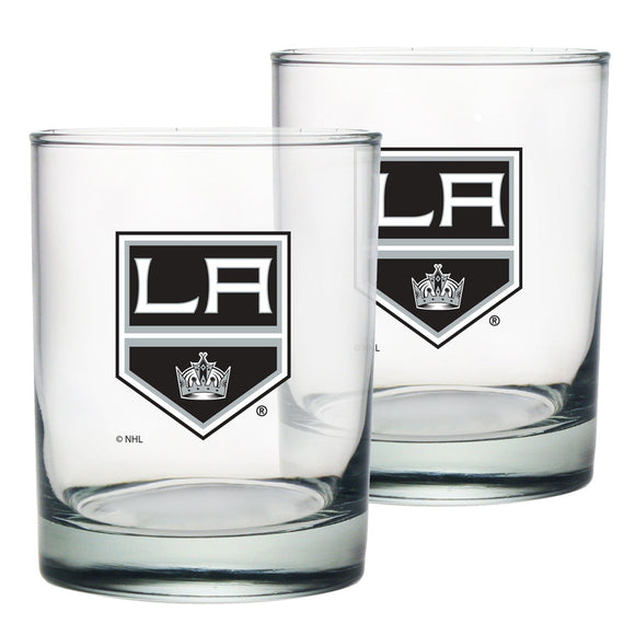 Los Angeles Kings Rocks Glass Set of Two 13.5oz NHL Hockey - Mustang Glassware