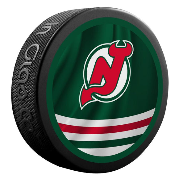 New Jersey Devils Retro Reverse Double-Sided Logo NHL Inglasco Souvenir Puck