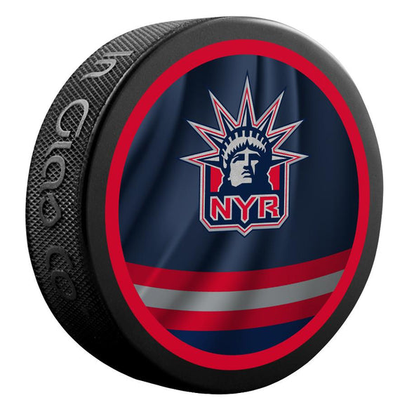 New York Rangers Retro Reverse Double-Sided Logo NHL Inglasco Souvenir Puck