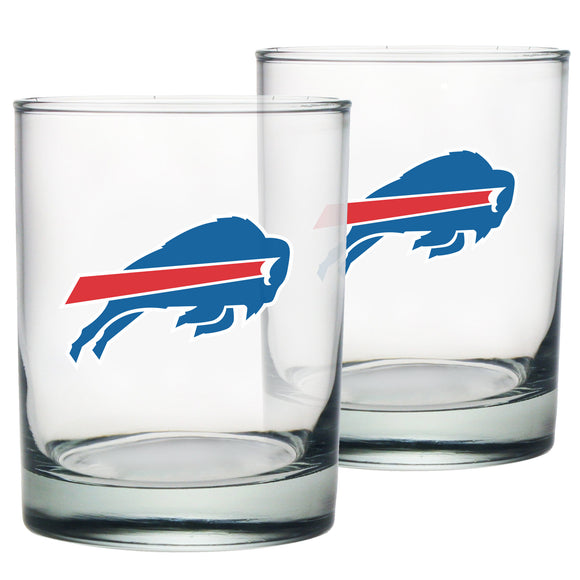 Buffalo Bills Logo NFL Football Rocks Glass Set of Two 13.5 oz in Gift Box