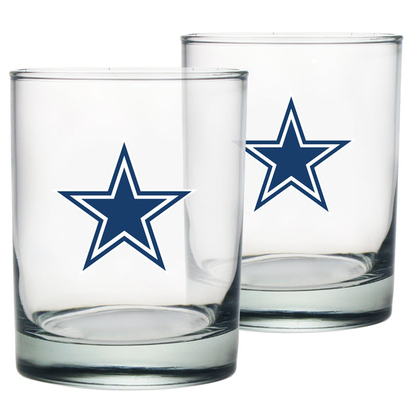 Dallas Cowboys Logo NFL Football Rocks Glass Set of Two 13.5 oz in Gift Box