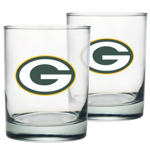Green Bay Packers Logo NFL Football Rocks Glass Set of Two 13.5 oz in Gift Box
