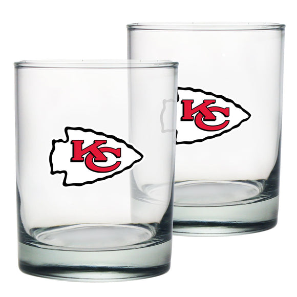 Kansas City Chiefs Logo NFL Football Rocks Glass Set of Two 13.5 oz in Gift Box
