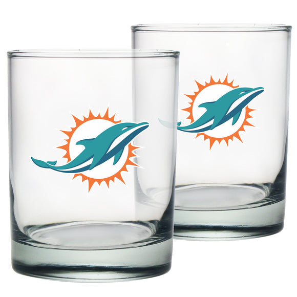 Miami Dolphins Logo NFL Football Rocks Glass Set of Two 13.5 oz in Gift Box