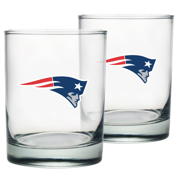 New England Patriots Logo NFL Football Rocks Glass Set of Two 13.5 oz in Gift Box