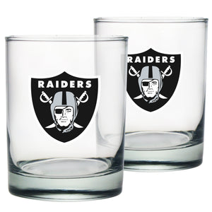 Las Vegas Raiders Logo NFL Football Rocks Glass Set of Two 13.5 oz in Gift Box