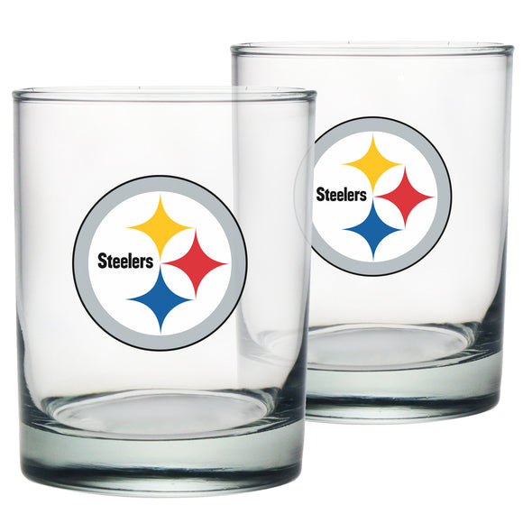 Pittsburgh Steelers Logo NFL Football Rocks Glass Set of Two 13.5 oz in Gift Box