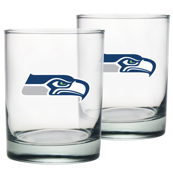 Seattle Seahawks Logo NFL Football Rocks Glass Set of Two 13.5 oz in Gift Box