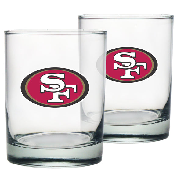 San Francisco 49ers Logo NFL Football Rocks Glass Set of Two 13.5 oz in Gift Box