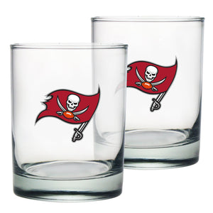 Tampa Bay Buccaneers Logo NFL Football Rocks Glass Set of Two 13.5 oz in Gift Box