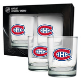 Montreal Canadiens Coloured Logo NHL Hockey Rocks Glass Set of Two 13.5 oz in Gift Box