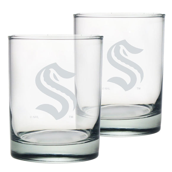 Seattle Kraken Logo NHL Hockey Rocks Glass Set of Two 13.5 oz in Gift Box