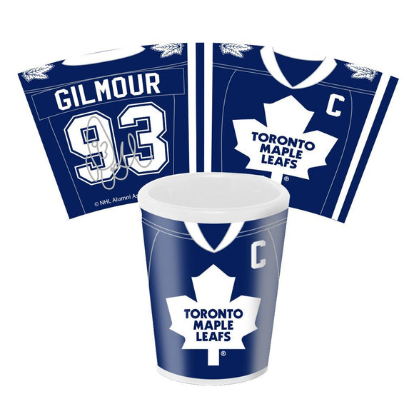 Toronto Maple Leafs Doug Gilmour 1.5oz White Sublimated Shot Glass NHL Hockey - Bleacher Bum Collectibles, Toronto Blue Jays, NHL , MLB, Toronto Maple Leafs, Hat, Cap, Jersey, Hoodie, T Shirt, NFL, NBA, Toronto Raptors