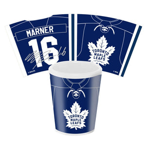 Toronto Maple Leafs Mitch Marner 1.5oz White Sublimated Shot Glass NHL Hockey - Bleacher Bum Collectibles, Toronto Blue Jays, NHL , MLB, Toronto Maple Leafs, Hat, Cap, Jersey, Hoodie, T Shirt, NFL, NBA, Toronto Raptors
