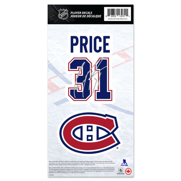 Montreal Canadiens Carey Price Name & Number Decal Sticker Set NHL Hockey - Bleacher Bum Collectibles, Toronto Blue Jays, NHL , MLB, Toronto Maple Leafs, Hat, Cap, Jersey, Hoodie, T Shirt, NFL, NBA, Toronto Raptors