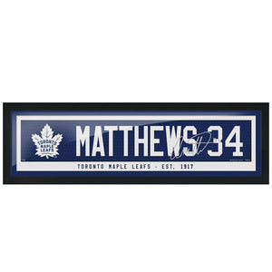 Toronto Maple Leafs Auston Matthews Name & Number 6"x22" Framed Glass Player Street Sign - Bleacher Bum Collectibles, Toronto Blue Jays, NHL , MLB, Toronto Maple Leafs, Hat, Cap, Jersey, Hoodie, T Shirt, NFL, NBA, Toronto Raptors