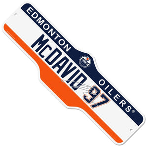 Edmonton Oilers Connor McDavid Name & Number 7.5"x23" Deluxe Player Street Sign - Bleacher Bum Collectibles, Toronto Blue Jays, NHL , MLB, Toronto Maple Leafs, Hat, Cap, Jersey, Hoodie, T Shirt, NFL, NBA, Toronto Raptors