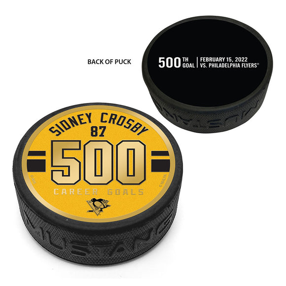 Sidney Crosby NHL Hockey Pittsburgh Penguins 500th Goal Gold Medallion Puck