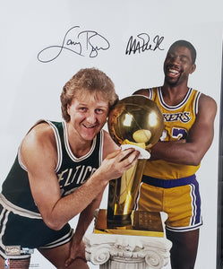 Larry Bird Magic Johnson Autographed 16" x 20" NBA Trophy Photograph