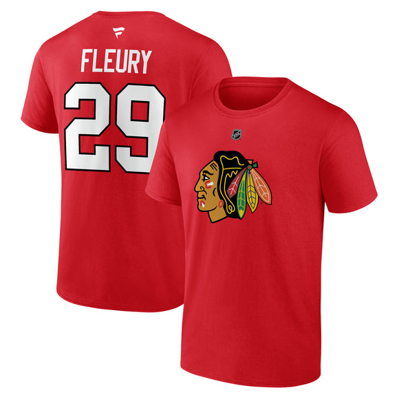 Marc-Andre Fleury Chicago Blackhawks Logo Fanatics Branded Authentic Stack Name and Number - T-Shirt - Red