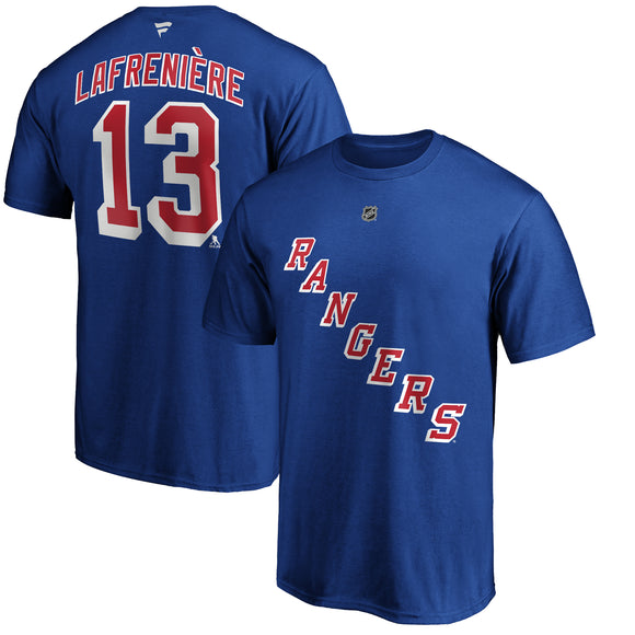 Alexis Lafreniere New York Rangers Logo Fanatics Branded Authentic Stack Name and Number - T-Shirt - Royal