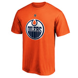 Leon Draisaitl Edmonton Oilers Logo Fanatics Branded Authentic Stack Name and Number - T-Shirt - Orange