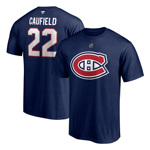 Men's Montreal Canadiens Cole Caufield Fanatics Branded Navy Authentic Stack – Name & Number T-Shirt