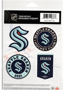 Seattle Kraken  5" x 7" Sheet Set of 4,  2.5" x 1.5" Team Decal Sticker Set NHL Hockey