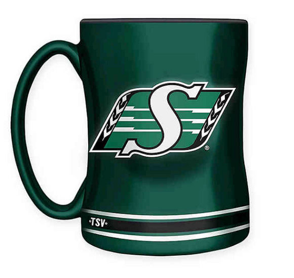 Saskatchewan Roughriders  Logo Green Black CFL Football 14oz Sculpted C-Handle Mug