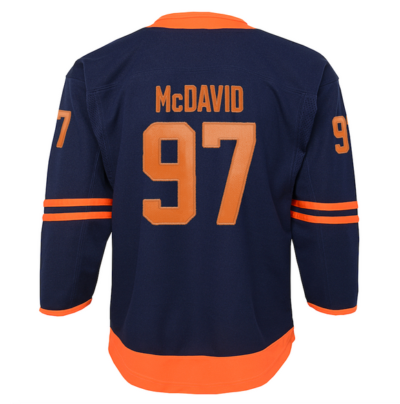 Edmonton Oilers Child Ages 4-7 Connor McDavid Navy Blue Premier - Player Hockey Jersey