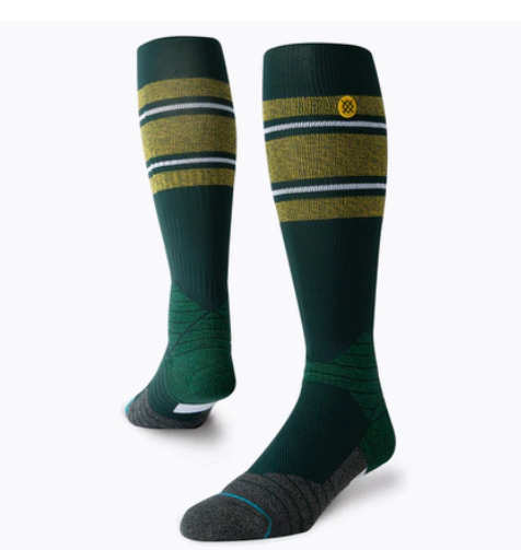 Men's MLB Baseball Diamond Pro OTC On Field Stripe Green & Yellow Socks - Size Large