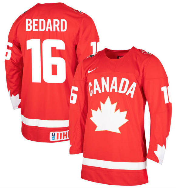 Men's Nike Red IIHF Hockey Team Canada Heritage Connor Bedard Replica Jersey
