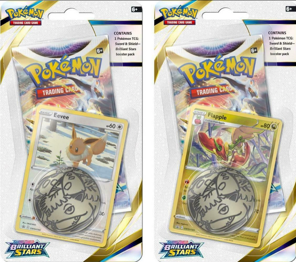 Pokemon Sword & Shield: Brilliant Stars 1 - Booster Pack 2 Checklane Blister Both Sets Eevee & Flapple