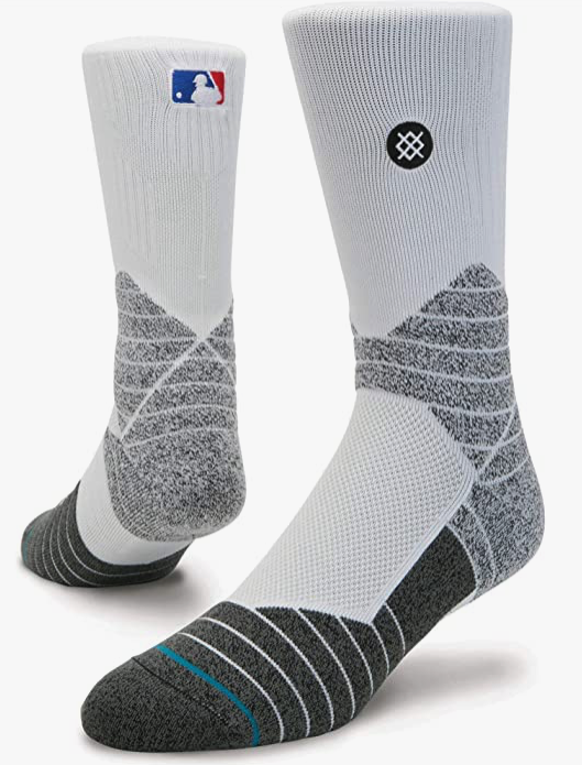 Men's MLB Baseball Diamond Pro Primary Crew White Calf Socks - Size Large