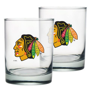 Chicago Blackhawks Rocks Glass Set of Two 13.5oz NHL Hockey - Mustang Glassware