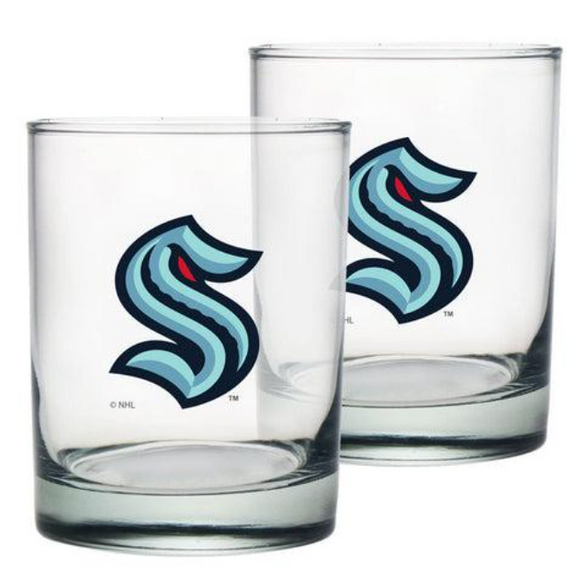 Seattle Kraken Rocks Glass Set of Two 13.5oz NHL Hockey - Mustang Glassware