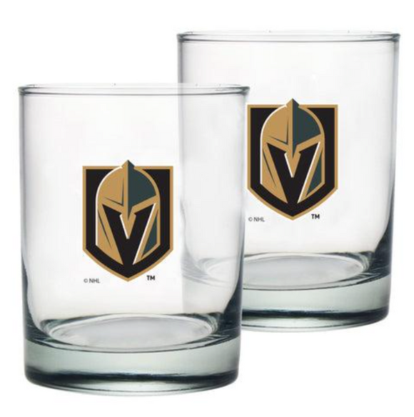 Vegas Golden Knights Rocks Glass Set of Two 13.5oz NHL Hockey - Mustang Glassware