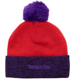 Men's Toronto Raptors Mitchell & Ness Purple Red Two Tone Cuffed Knit Hat with Pom