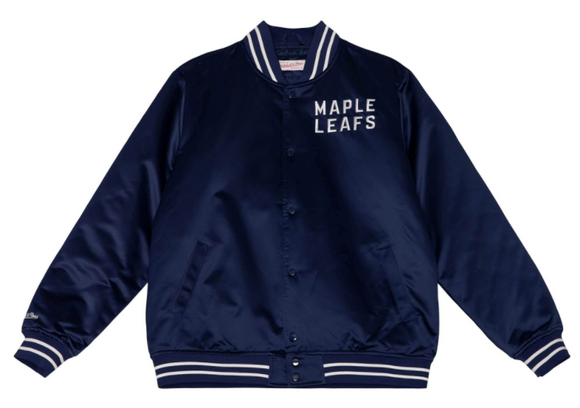 Men's Toronto Maple Leafs Mitchell & Ness Navy Heavyweight Satin Full-Snap Jacket