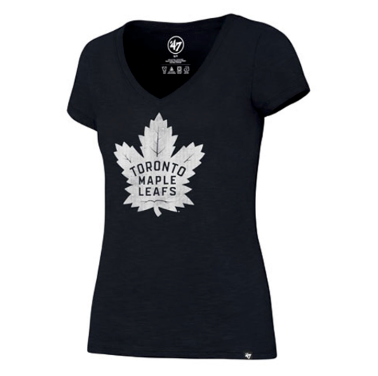 Women's Toronto Maple Leafs 47 Brand Navy Distressed Team Cotton T-Shirt - Bleacher Bum Collectibles, Toronto Blue Jays, NHL , MLB, Toronto Maple Leafs, Hat, Cap, Jersey, Hoodie, T Shirt, NFL, NBA, Toronto Raptors